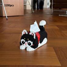 3200片猫咪纸巾盒积木玩具，多功能积木，既是精美的摆件又是纸巾盒，3D拼图积木玩具摆件，理想的感恩节、圣诞节、万圣节和生日礼物