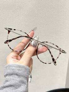 1 件圆形豹纹塑料和金属 Y2K 优雅知性 Ins 风格女士透明眼镜，适合驾驶日常生活返校办公室装商务休闲女士时尚配饰，适合所有脸型