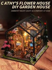 1 Set Wooden DIY Dollhouse Kit, Assemble Miniature Model House, Miniature Greenhouse Model Kit, 1:24 Scale, DIY Craft/Birthday Gift/Home Decor, Gift For Family And Friends (Batteries Not Included) - TSZH201/Kathy Flower Shop - View 2
