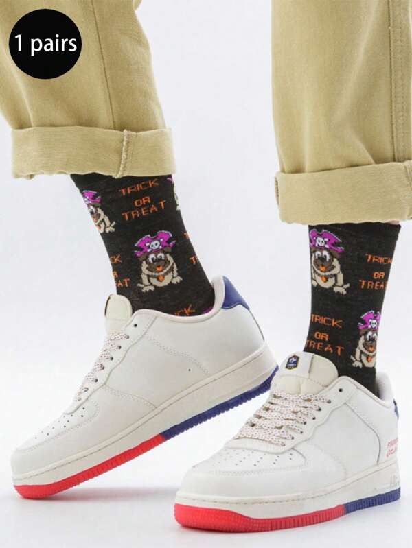 1 Pair French Bulldog Print Socks, Fashionable Mid-Calf Socks, All Season