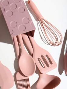 8pcs Silicone Kitchenware Set, Kitchen Non Stick Pan, Spatula, Spoon, Food Clip, Cooking Spatula Storage Bucket, Kitchen Supplies,Used In The Kitchen