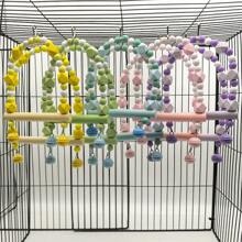 1pc Wooden Macaron-Color Parrot Swing Toy With Bells, Chew-Resistant Bird Ladder, Perch, Bridge, Climbing Frame, Versatile Cage Decor Accessories, Multi-Color & Multi-Style Options, Suitable For All Seasons