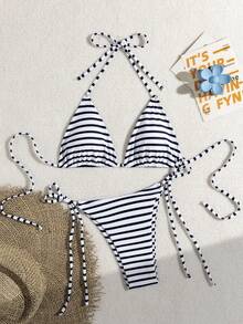 Bộ bikini sọc đen trắng thời trang gợi cảm dành cho nữ - trắng - Xem 6