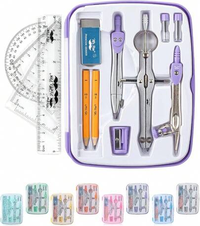 Mr. Pen- Geometry Set, 13 Pcs, Geometry, Geometry Kit Set With Shatterproof Storage Box, Math, Geometry Set School, Math, Protractor And Set