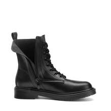 Women Lace-Up Combat Boots Ankle Booties Round Toe With A Lace-Up Front And Side Zipper Retro Motorcycle Boots - BLACK-MATTE - 查看 5