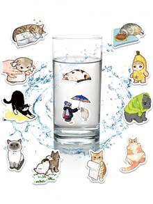 77 件卡通猫贴纸、可爱动物装饰、行李箱、笔记本电脑、手机壳、iPad 剪贴簿、日记本、DIY 滑板头盔、吉他贴纸、学校用品、返校 - 彩色 - 查看 7