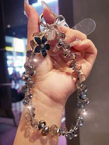 1 件花形水晶吊坠手机链，独立高端串珠手机带手链，短款时尚腕带手机挂绳，适合户外旅行购物防丢失 - 彩色 - 查看 4