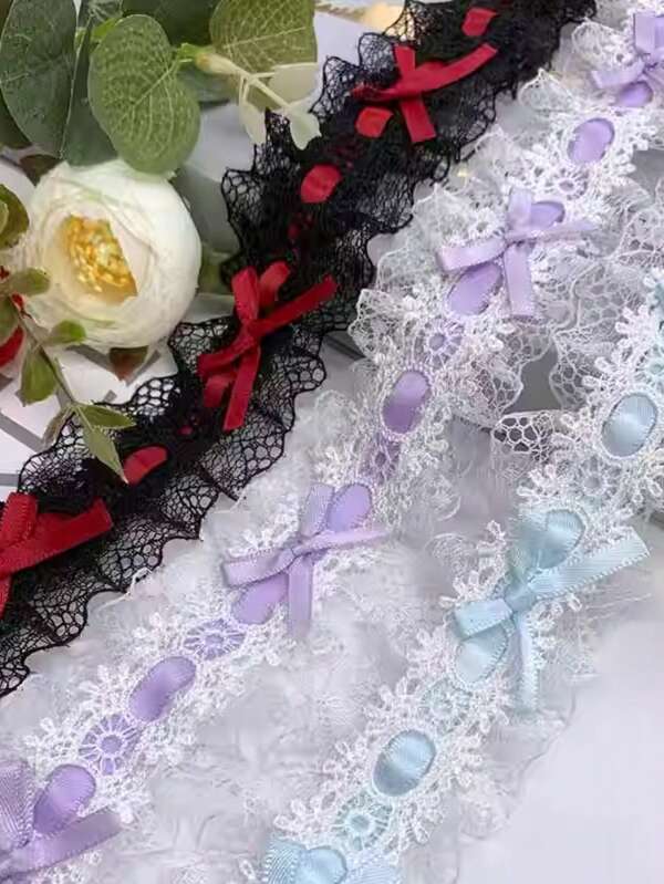 1 Yard Bow Lace Trim, DIY Ruched Lace Ribbon For Bridal Gown Hem, Curtain, Lolita Decoration
