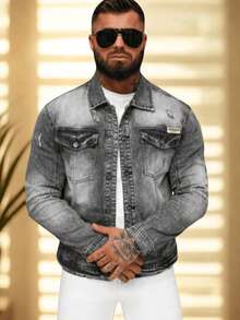 Chaqueta vaquera desgastada y lavada informal para hombre