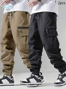 Yemwry 2pcs Men's Casual Versatile Simple Cargo Pants , Fall Clothes