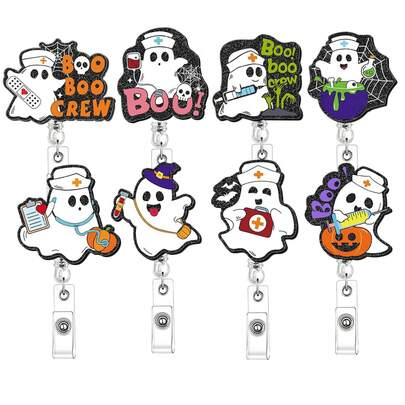 1pc Acrylic Halloween Ghost, Doctor/Nurse ID Badge Reel, Holiday Gift, Retractable Badge Holder, Suitable For Nurses, Office, Security, Teachers