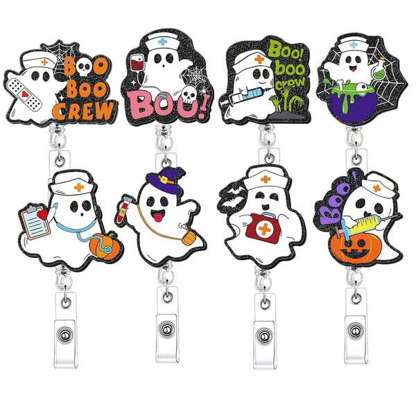 1pc Acrylic Halloween Ghost, Doctor/Nurse ID Badge Reel, Holiday Gift, Retractable Badge Holder, Suitable For Nurses, Office, Security, Teachers