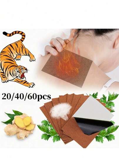 20 piezas Parches de bálsamo de tigre natural, hierbas chinas calientes, de larga duración súper fuerte, sin electricidad, adecuado para espalda, nudillo, cuello, hombro, alivio muscular y de articulaciones