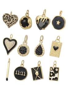 1 Piece Of Personalized Light Luxury Black Heart Necklace Pendant Inlaid With Zirconia Pendant Accessories DIY Pendant Round Asymmetrical Star Pendant, Can Be DIY Made Into Necklace, Bracelet, Ankle Chain - Black - View 1