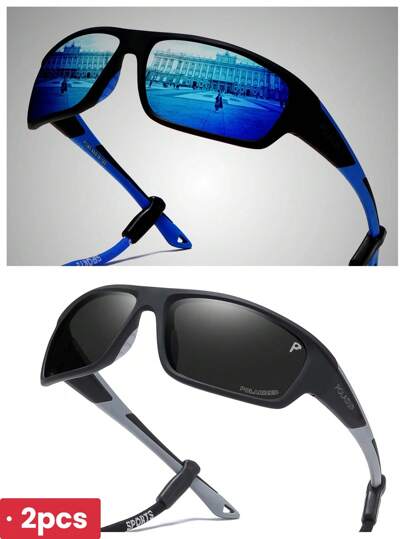 POLASUP 2 Pairs Sports Cycling Driving Fishing Fashion Glasses, Outdoor Hiking Traveling Cycling Glasses With Silicone Non-Slip Pads (Including Silicone Glasses Strap, Portable Glasses Case, Cleaning Cloth)