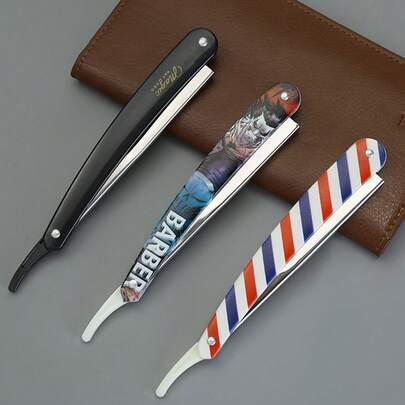 1 Manual Folding Razor, Retro Graffiti Pattern Clipper, Mini Shaver, Folding Razor, Barber Shop Men Shaving Razor (Includes Blades)