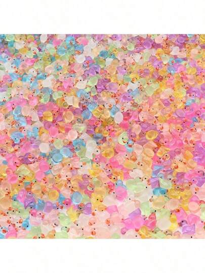 50 قطعة بطة صغيرة من الراتنج تضيء في الظلام للعب والديكور في المنزل والحوض والنباتات المزروعة والحدائق الصغيرة وألعاب الإخفاء والمرح (ألوان عشوائية)