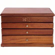 HOHOBLA 4-Layer Rectangular Wooden Jewelry Box Multi-Functional Jewelry Storage Organizer With Mirror + Full Pull-Out Drawer Flocked Fabric Vintage For Jewelry Storage Ring Earrings Storage Organizer [Wonderful Gift For Family&Friends] - 棕色 - 查看 5