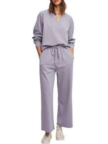 Cakulo Womens Sweatsuits 2 Piece Lounge Sets Fall Outfits Wide Leg Jogger Sweat Pants Loungewear Set Track Suits