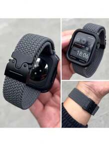 1-Piece Nylon Elastic Strap For Apple Watch – Adjustable Parachute Buckle, Quick Release Solo Loop Band – Fits 38mm 40mm 41mm 42mm 44mm 45mm 46mm 49mm (Series 10/9/8/7/6/5/4/3/SE/Ultra) – Unisex Sport Strap For Men & Women