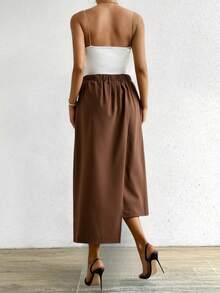 Falda elegante de mujer color cafe - Café integral - Ver 2