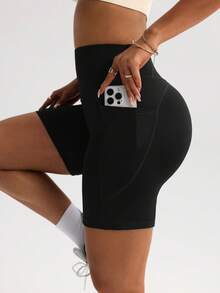 Women's Squat Proof Lounge Wear, Stretchy Comfortable Side-Pocket Butt-Lifting Waist-Shaping Leg-Enhancing Shorts Three Pieces Set For Outdoor Running, Yoga, Pilates - Fashionable Design, Versatile Activewear - 彩色 - 查看 2