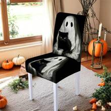 1/4/5/6/7/36pcs Halloween Theme, GhostPrinted Chair Covers / Chair Cover Set, Suitable For Indoor Home Restaurant, Hotel Modern Daily Decoration,Party Decoration,Wedding Decoration,Dining Room Decoration,Kitchen Decoration,Tablecloth Suitable For Square Tables, Elastic Chair Covers Can Be Washed