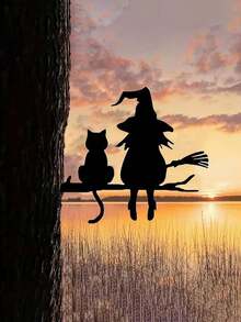 1pc Enchanting Witch & Cat Garden Decor - Iron Yard Art With Flying Broomstick, Perfect For Halloween & Outdoor Spaces, Tree Stump Insert, Outdoor Garden Decor|Spooky Theme Decor|Iron Construction, Witch DecorA Perfect Halloween Gift For Lovers, Parents And Friends. - Multicolor - View 14