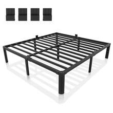 14 Inch Bed Frames With Headboard Hole And Round Corner Legs Mattress Retainers 3500LBS Heavy Duty Steel Slats No Box Spring Needed Platform Noise-Free Easy Assembly