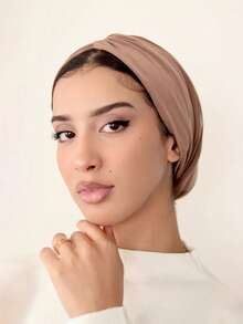 1 件女士褶皱弹力头巾，透气舒适弹力运动头带，适合日常、锻炼、瑜伽、时尚搭配 - 淺卡其 - 查看 2