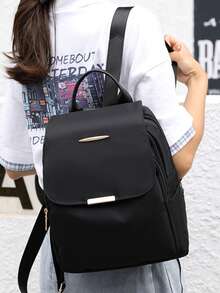 Mochila de gran capacidad para mujeres, bolso clásico de unicolor para damas - Negro - Ver 6