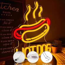 Hot Dog Neon Sign, Adjustable Brightness LED Light, Wall Hanging, USB Powered, Switch Control, Ideal For Bedroom, Home, Restaurant, Fast Food, Hot Dog Shop Decor, Unique Gift.