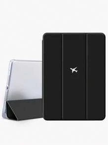 Airplane 1pc Minimalist Black Background Plane Pattern Silicone Shock Proof Tablet Protective Case With Pen Slot, Compatible With Multiple IPad Models, Holiday/Birthday Gift