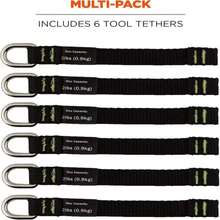 Ergodyne Squids 3700 Web Tool Tail Attachments, 6-Pack, 2 Pounds, Short Length|25,Black