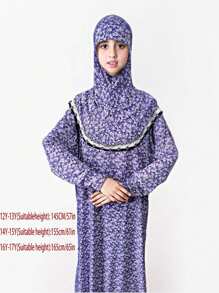 Casual Robe For Muslim Girls Aged 11-16, Elegant School Style, Slim Fit Modest Robe For Muslim Teens, Multi-Color Options, Floral Print Abaya For Muslim Girls Age 11-16, Sweet & Vibrant, New Muslim Girls Floral Headscarf With Lace Trim