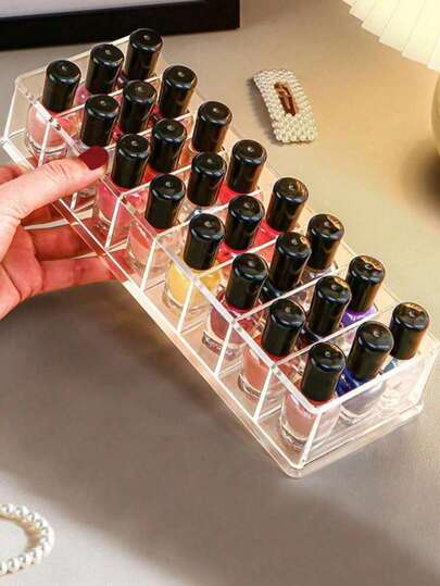 2 件透明多格指甲油收纳盒，12 格化妆品收纳盒 - 防倾倒，可清晰可见美甲工具，是梳妆台/圣诞美容礼物的理想选择，是美甲爱好者和节日购物者的完美选择