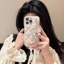 【人気の新製品】新しい荔榴柄のダイヤモンドキルティングケース、i Phone  17 17air 17pro 17pro max 14/16E 16 Pro Maxに適しています。ハート型のリボン付き電話カバー、12/13/14/15モデル用の衝撃防止保護ケース。 - 茶色 - チェックする 3