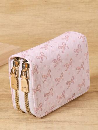 Pink Bow Love Pattern Versatile Coin Wallet,Double Zipper Card Holder Multi-Card Card Organizer For Storage Credit Cards,Lightweight Minimalist,Fashion,Modern,Business,For Anniversary,For Christmas,On Valentine Day,For Birthday Gift,For Gift,For Lover For Women,For Girls,For Lady,For Female,Bag School Supplies For School Dorm Room & Back To School