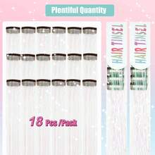 Hair Tinsel 6pcs Shiny Hair Clips, 23.6 Inch Sequin Hair Accessories Clip-In Hair Extensions Set, Heat Resistant Shiny Fairy Hair Clips, Suitable For Women (White, Pink) - White - View 2