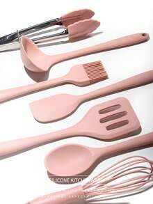 8pcs Silicone Kitchenware Set, Kitchen Non Stick Pan, Spatula, Spoon, Food Clip, Cooking Spatula Storage Bucket, Kitchen Supplies,Used In The Kitchen