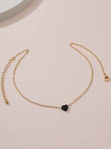 1pc Fashionable & Versatile Simple Heart Pendant Necklace - Black - View 2