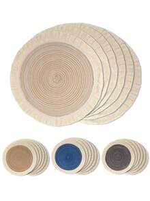 1pc/4pcs/6pcs 15 Inch Round Woven Fringe Placemats, Washable Non-Slip Heat-Resistant Table Mats, Suitable For Home, Dining Table Decor, Spring, Outdoor, Holidays, Parties, Gifts