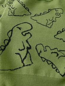 Young Boy Cute Dinosaur Pattern Knitted Pullover Sweater, Suitable For Daily, Vacation, Spring, Autumn, Winter