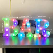 1 pezzo Luce a LED a forma di lettera "Bar", lampada alfabeto a luce bianca calda, combinazione di parole DIY BAR adatta per bar, taverna, festa, compleanno, campeggio, zona pranzo, corridoio, dormitorio, camera da letto, spuntino notturno, ristorante e scene di festa, decorazione per San Valentino, Festa della Mamma, Ognissanti, Natale e altre vacanze - funzionamento a batteria (batterie non incluse)