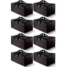 Entrega local Paquete de 8 cajas de almacenamiento y transporte grandes y resistentes con cremalleras y asas de transporte - resistentes al agua, plegables para ahorrar espacio, alternativa a las cajas de mudanza (semi transparente) - Negro - Ver 1