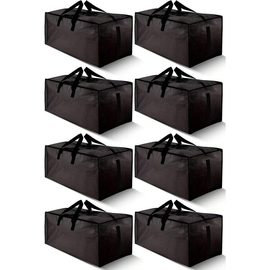 Entrega local Paquete de 8 cajas de almacenamiento y transporte grandes y resistentes con cremalleras y asas de transporte - resistentes al agua, plegables para ahorrar espacio, alternativa a las cajas de mudanza (semi transparente) - Negro - Ver 1