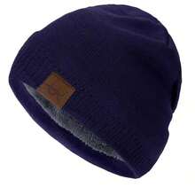 Sombreros de invierno Unisex URGENTMAN Labal, gorros de punto de Color sólido para hombres y mujeres, gorro deportivo cálido para exteriores, agregar forro de piel - Azul Marino - Ver 13