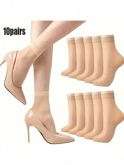 10/20/30双装女士纯色透明长筒袜，一次性透明短袜，适合日常居家休闲穿着，女士连裤袜，适合运动、户外、舞蹈、散步，圣诞礼物