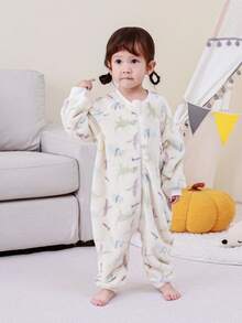 婴儿幼儿四季通用法兰绒分腿睡袋，蓬松柔软的恐龙印花长袖连体睡袋，适合0-3岁宝宝。