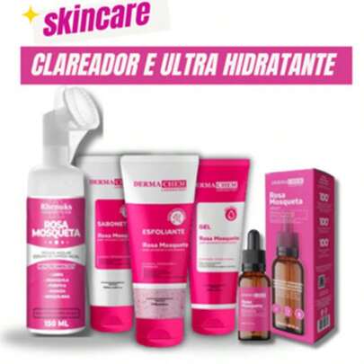 Kit Skincare Rosa Mosqueta Dermachem+Sérum Rosa Mosqueta+Mousse Micelar R. Mosqueta Rhenuks-5 Itens